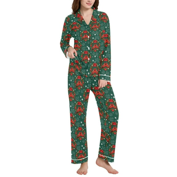 joogoo Pajamas Set for Women Cardinal Bows Snowflakes Long Sleeve Pjs Loungewear L