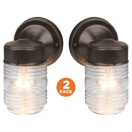 Design House 587311 Jelly Jar 1-Light Outdoor Wall Light, 2-Pack, Clear Glass, Oil Rubbed Bronze