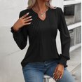 thumbnail image 4 of Abomasnow 2025 Fall Long Sleeve Tops for Womens Casual V Neck Pleated Front Shirts Solid Smocked Cuffs Sleeves Tunic Blouse Casual Loose Fashion T Shirts, 4 of 7