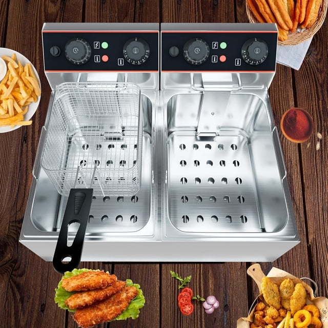 Royalbelle Friteuse Électrique Commerciale de 6 L en Acier Inoxydable avec 2 Paniers