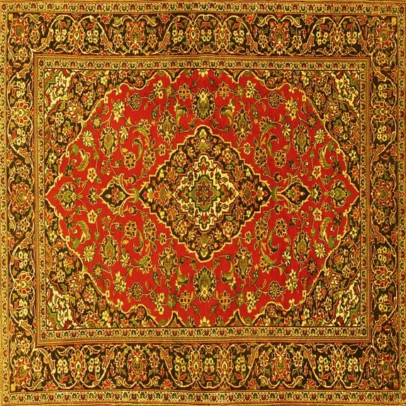 Ahgly Company Machine Washable Indoor Square Persian Yellow Traditional Area Rugs, 6' Square