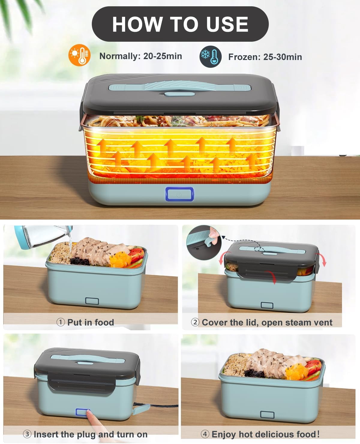Monteka Electric Lunch Box Food Heater, New 100W High Power Portable Food Warmer, Heated Lunch Box for Adults Car/Home with 1.8L Removable Stainless Steel Container, 12V/24V/110V/220V
