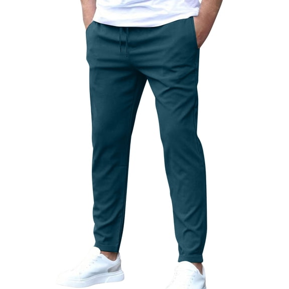 Men's Pants Solid Color Drawstring Waist Pants Regular Fit Casual Comfy Trousers for Spring & Fall Men's Bottoms for Daily Wear
