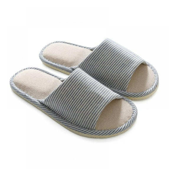 Open Toe Slippers Indoor Soft Striped Women and Men's Comfortable Casual Cotton Flax Slipper Indoor Use