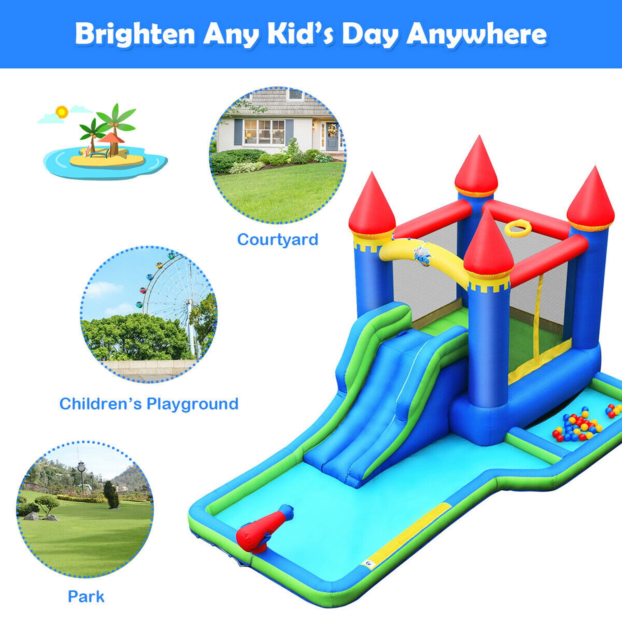 Gymax Inflatable Bouncer Climbing Slide Bounce House Water Park BallPit Without Blower