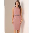 thumbnail image 4 of DARING DIVA Women's Belted Sheath Round Neck Sleeveless Dresses S Pink, 4 of 6