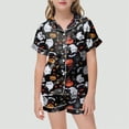 thumbnail image 2 of CAUYDY Kids Girls Halloween Pjs Set Girls Boys Ghost Pumpkin Graphic Pajama Sets Satin Clasic Sleepwear 2 Pieces Button Down Nighty(Black,10-11 Y), 2 of 5