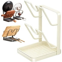 Kitchen Pot Lid Storage Rack, Rack, Stainless Steel Pot Lid Holder While Cooking & Spoon Rest, Multifunctional Pot Lid Organizer with Removable Tray for Countertop