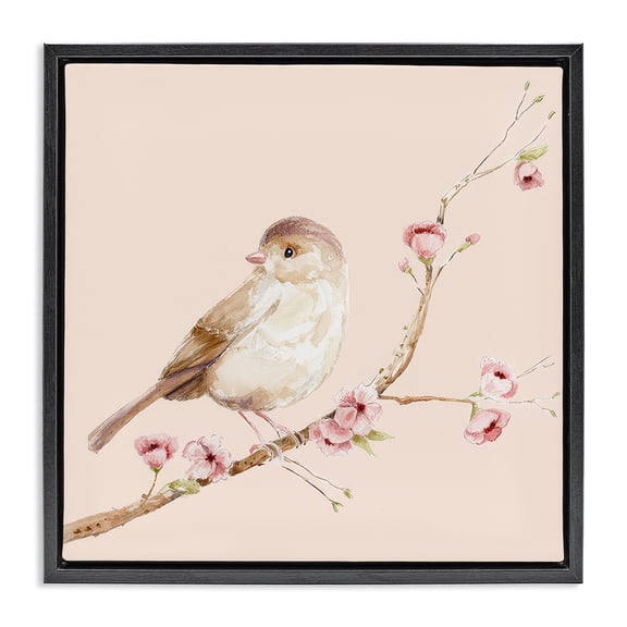 Sweet Brown Bird Perched Black Framed Floater Canvas Wall Art, design by Lisa Wehmeyer