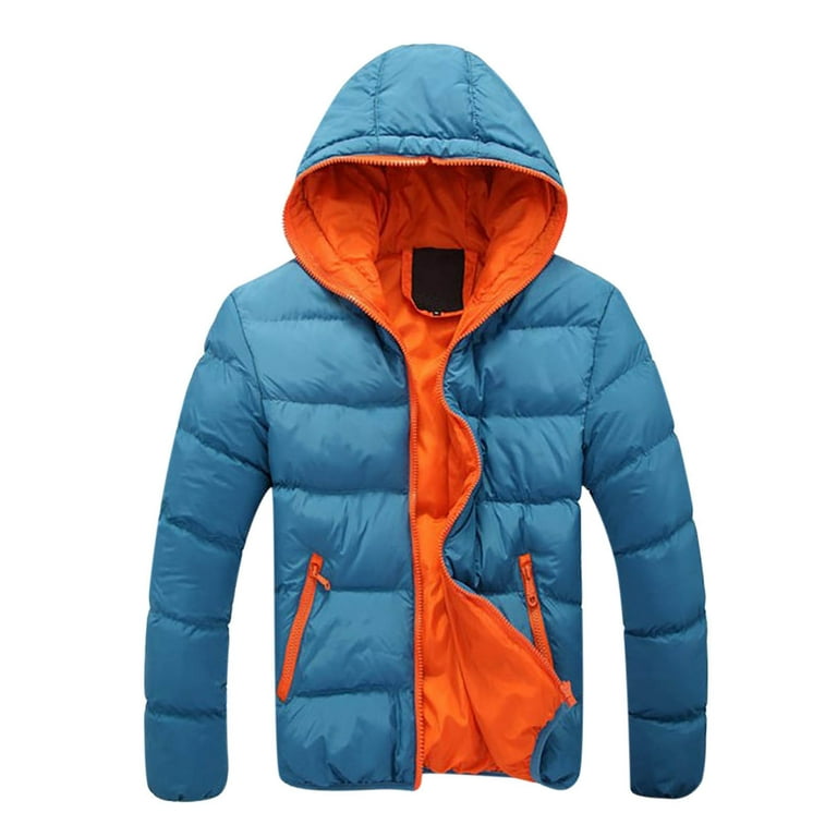 YYDGH Men's Lightweight Puffer Jackets Hoodie Winter Thermal Warm Down Coat  Contrast Color Fashion Hooded Windbreaker Sky Blue XXL