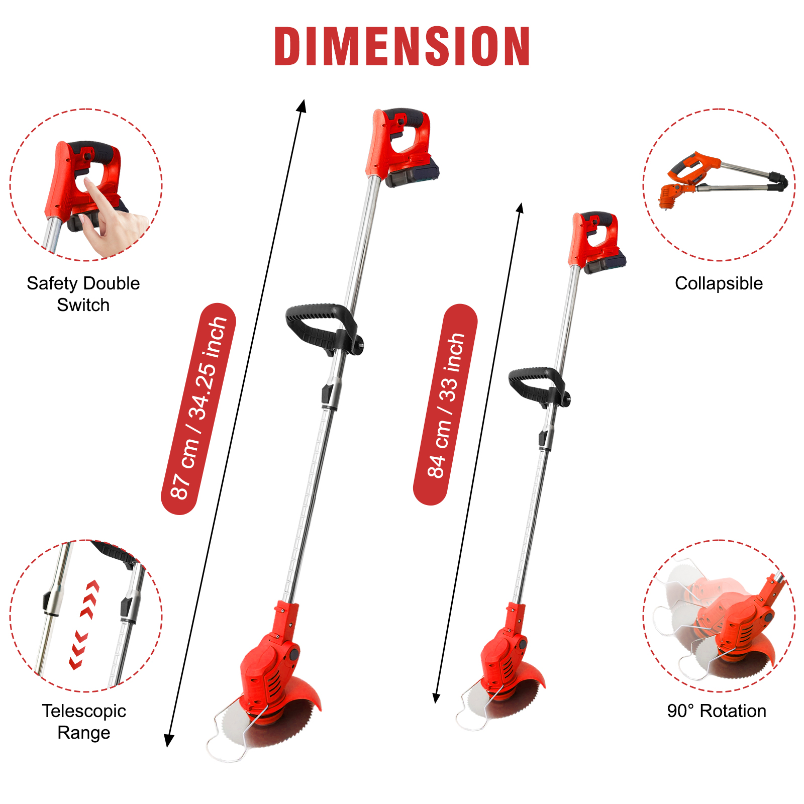 BAOKALER 24V Cordless Weed Trimmer, 650W Electric Weed Wacker, Battery Powered Weed Eater for Lawn Yard Garden, 2PC 2000mAh Batteries and Charger, 3 Types of Blades, Red
