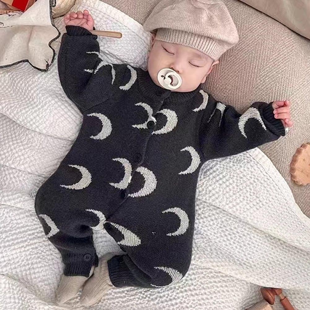Qudder Infant Baby Knitted Bodysuit Girls Boys Onesies Printing Romper Outerwear Fall Winter Cozy Toddler Jumpsuit for 3 Months-3 Years