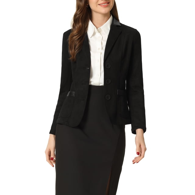 INSPIRE CHIC Blazer en Faux Suède pour Femme à Manches Longues, Col à Revers, Veste à Boutons, m Noir