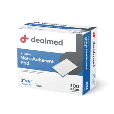 Dealmed 3" x 4" Non-Adherent Gauze Pads, Sterile Individually Wrapped, 100/Box (Pack of 1)