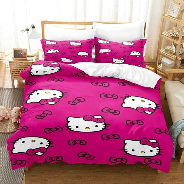 Sanrio Duvet Cover Set Hello Kitty Bedding Set Cartoon Anime Hello Kitty Quilt Cover Pillowcase Bed Set Twin Full Queen