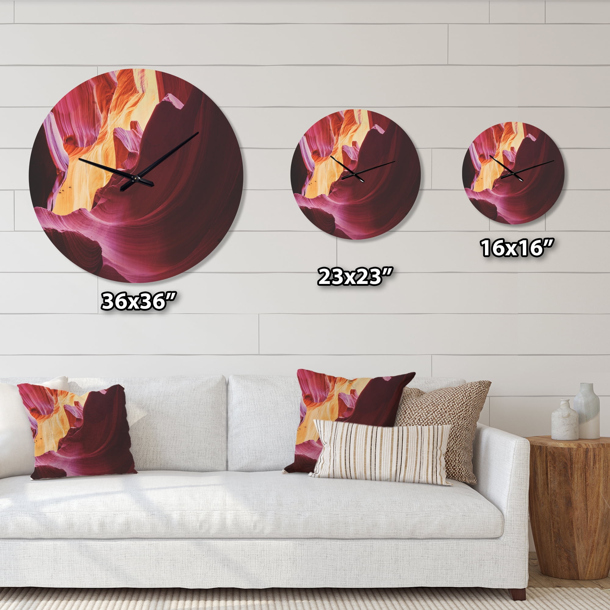 Designart 'Purple in Antelope Canyon Landscape' Modern Wood Wall Clock
