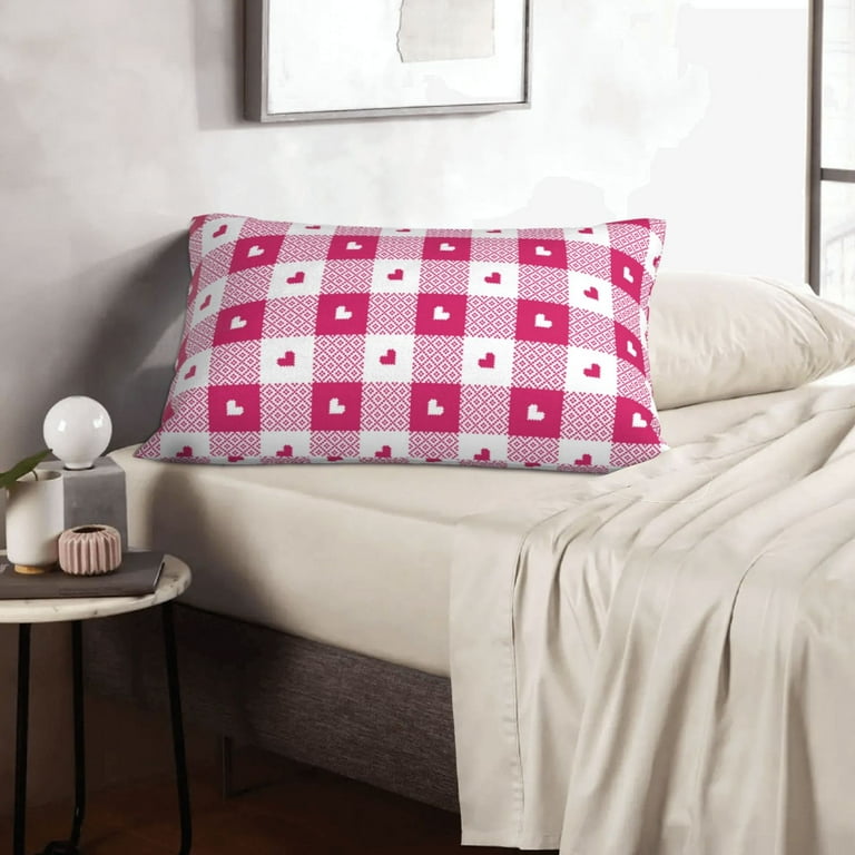 Throw Pillow Covers Hot pink plaid heart 16x24 Pillow Covers Case for Couch Bed Sofa with Zipper Soft Comfort Cushion Covers for Car Bedroom Home Decor Walmart