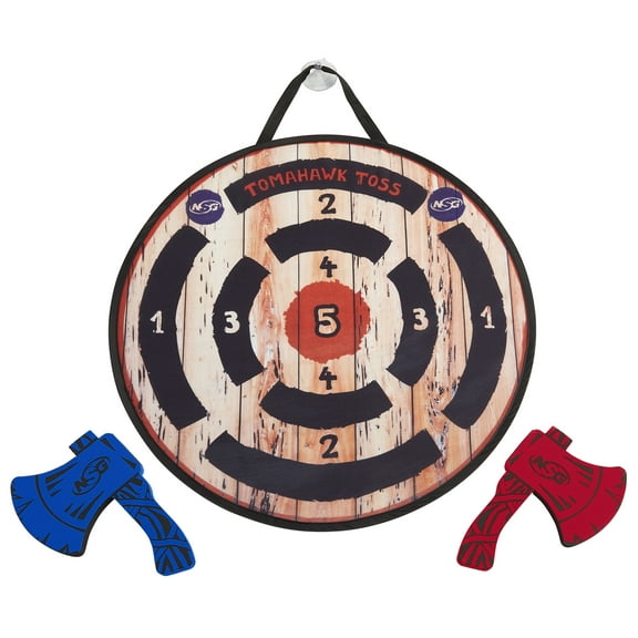 NSG Tomahawk Toss Axe Throwing Set for Kids - Two Lightweight Velcro Wrapped Foam Axes with Large Easy Stick Target - Ages 3 