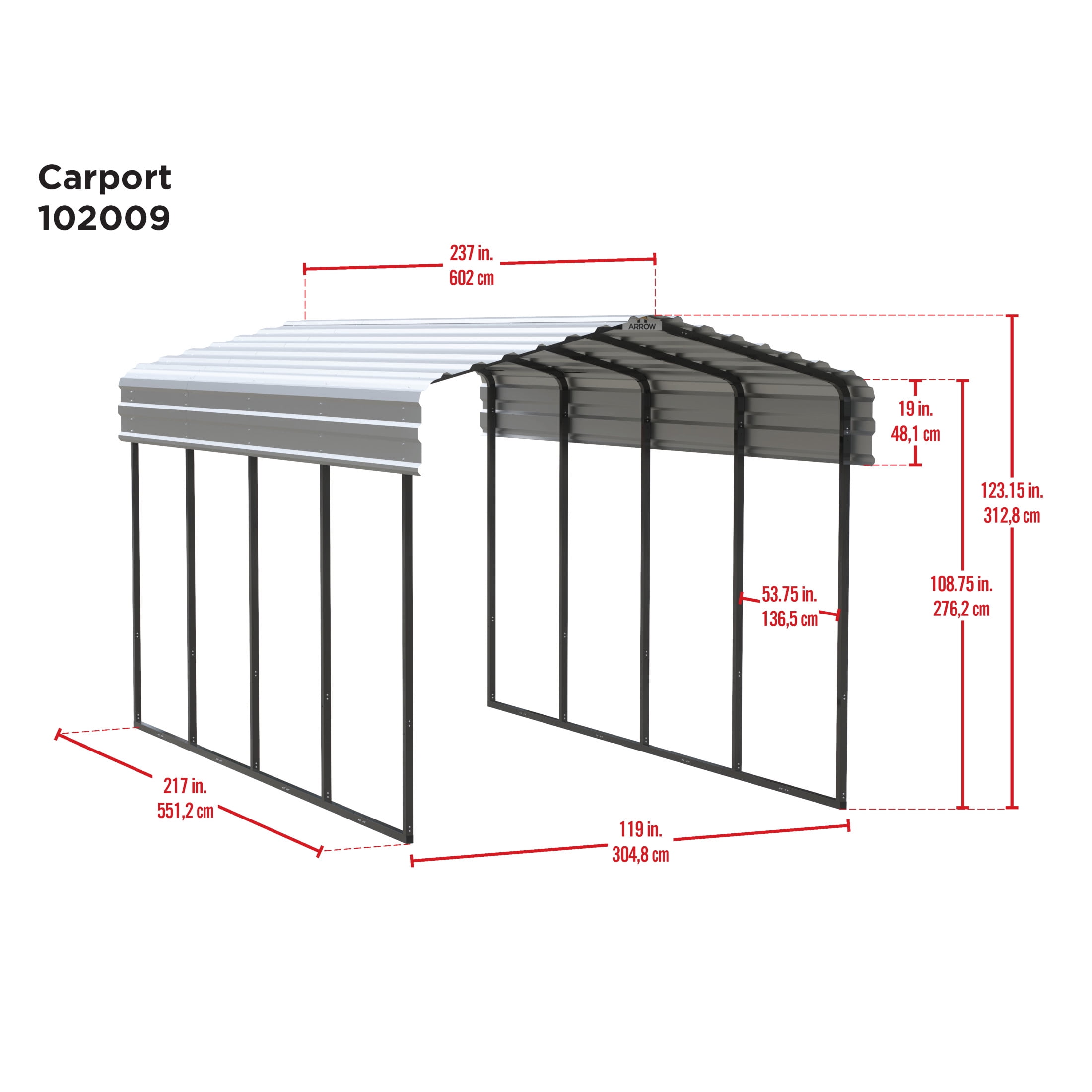 Arrow 10 x 20 x 9 ft Eggshell Carport