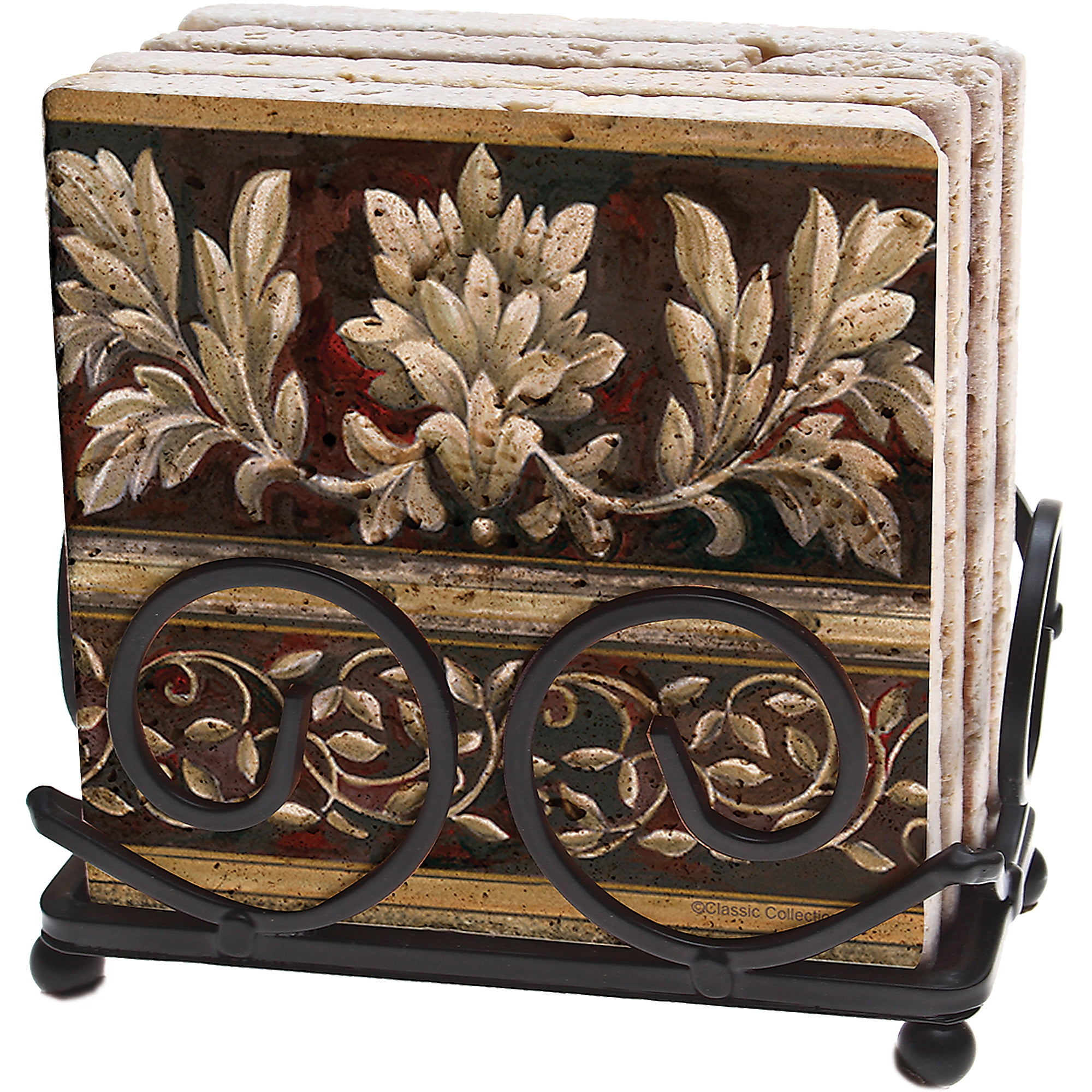 Thirstystone 4-Piece Coaster Set with Holder Included Frieze Motif AWQK1-H45