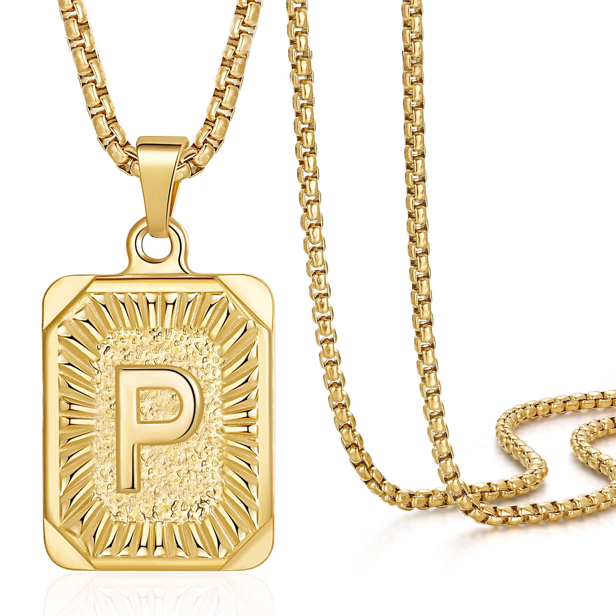 18k Gold Necklace Mens J Necklace Initial Plain Pendant Necklace