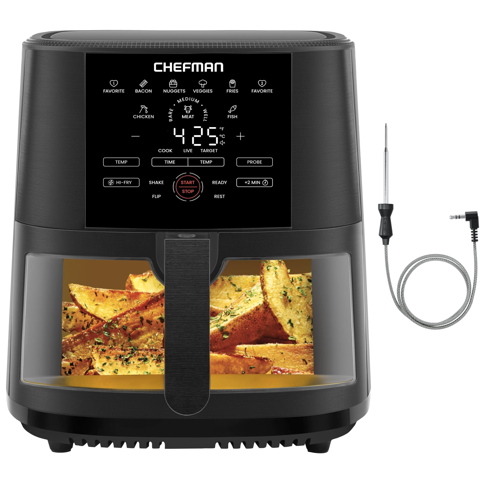Chefman 1800-Watt 4-Slice Stainless Steel Air Fryer Toaster Oven with Probe  Thermometer, Digital Display, 9 Presets RJ50-SST2-P - The Home Depot
