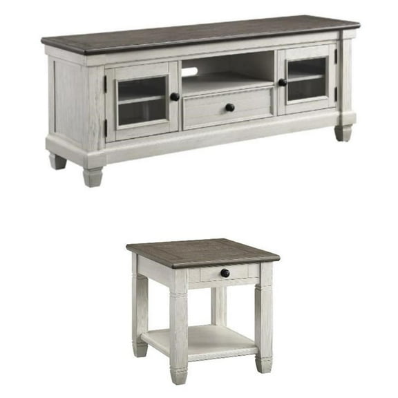 Home Square 2-Piece Set with End Table and TV Stand in Antique White