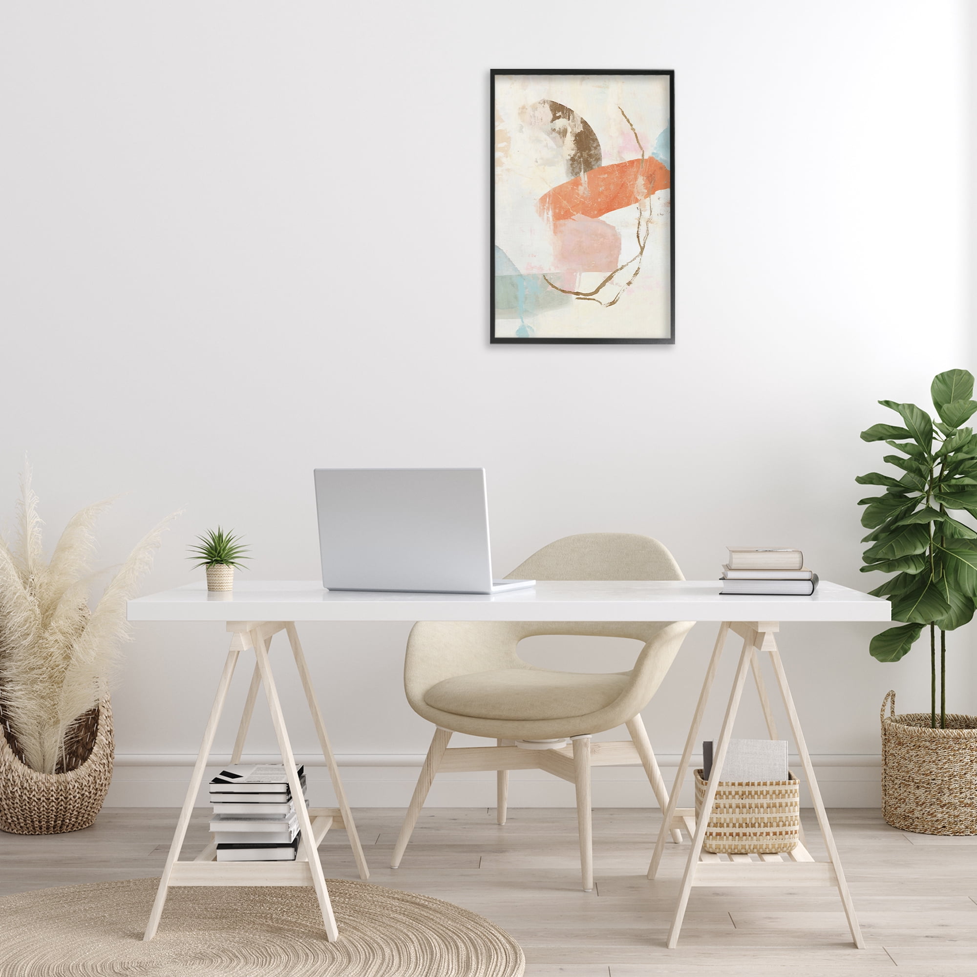 Stupell Industries Rustic Abstract with Orange Accent Abstract Painting Black Framed Art Print Wall Art, 16 x 24