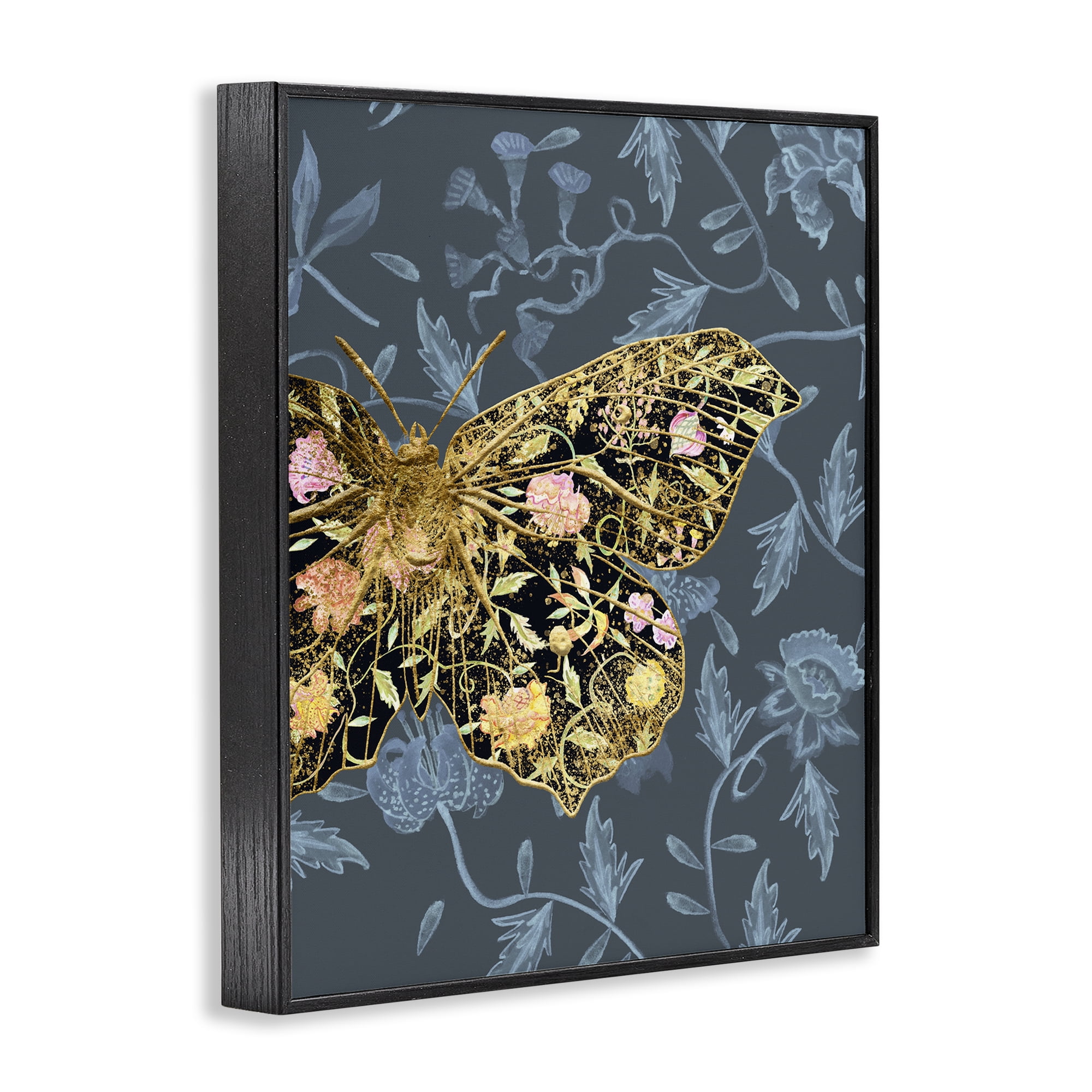 Stupell Industries Blue & Gold Butterfly Animals & Insects Painting Black Framed Art Print Wall Art, 24 x 30