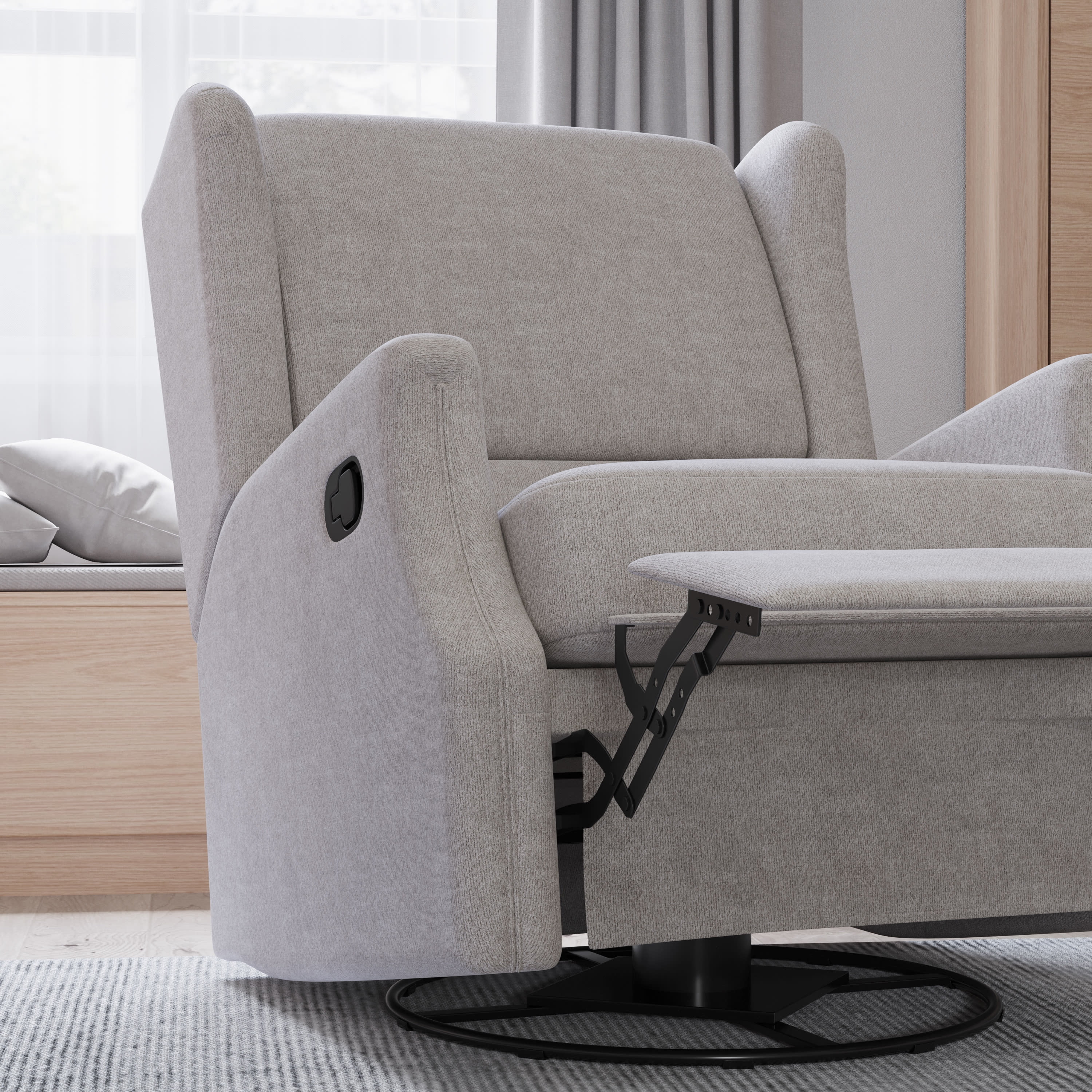 Merrick Lane 3-in-1 Wingback Manual Recliner Rocker Swivel Glider Chair in Light Gray