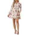 thumbnail image 2 of INSPIRE CHIC Women's V Neck Floral Print Elastic Waist Button Down A-Line Mini Midi Dress S Dark Beige, 2 of 6