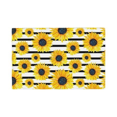 

Placemats Set of 4 yellow sunflowers black white striped Heat Resistant Non - Slip Place mats Waterproof table mat for Kitchen Dining-6片装