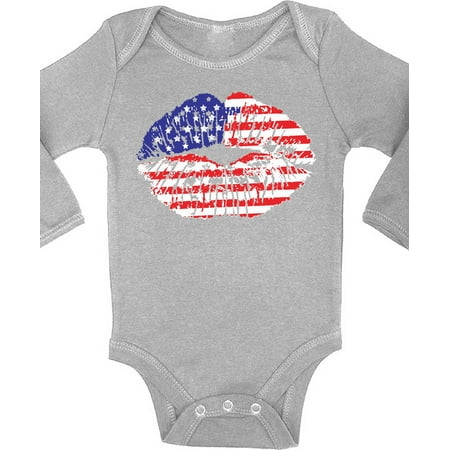 

Awkward Styles Baby USA Flag Lips Cool Graphic Baby Long Sleeve Bodysuits Tops 4th of July Gift Independence Day