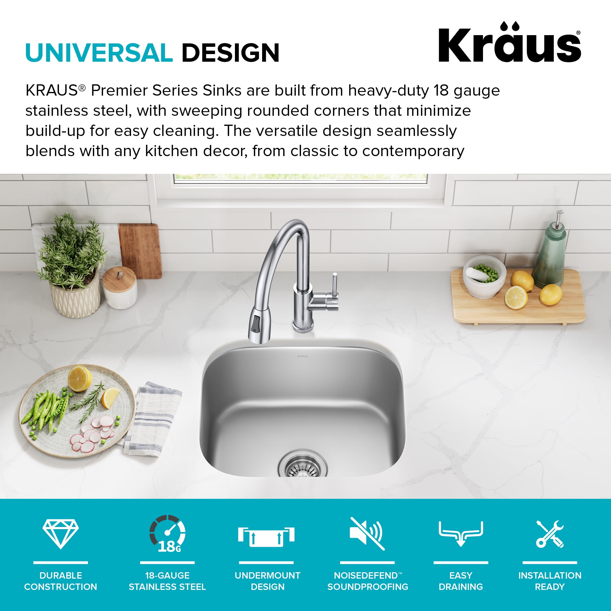 KRAUS Premier 20 in Undermount Single Bowl 18-Gauge Stainless Steel Kitchen Sink