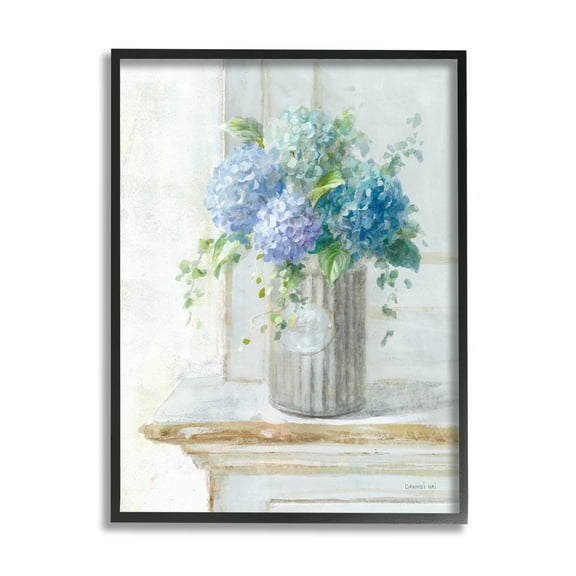 Stupell Industries Blue Hydrangea Bouquet Country Milk Tin Floral Painting, 16 x 20,Design by Danhui Nai