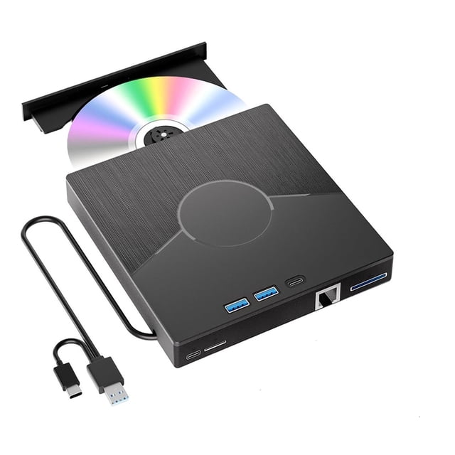 USB3.0 External CD DVD Drive - Burner Player with Lan Interface & SD/TF Card Reader for Laptop PC
