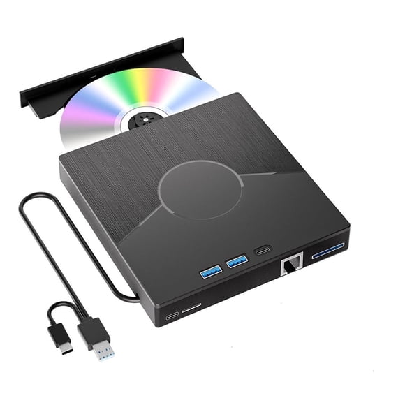 USB3.0 External CD DVD Drive - Burner Player with Lan Interface & SD/TF Card Reader for Laptop PC