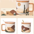 thumbnail image 4 of Juego de 1 taza de café con tapa y cuchara, rosa y marrón, capacidad de 450 ml for leche y desayuno., 4 of 5