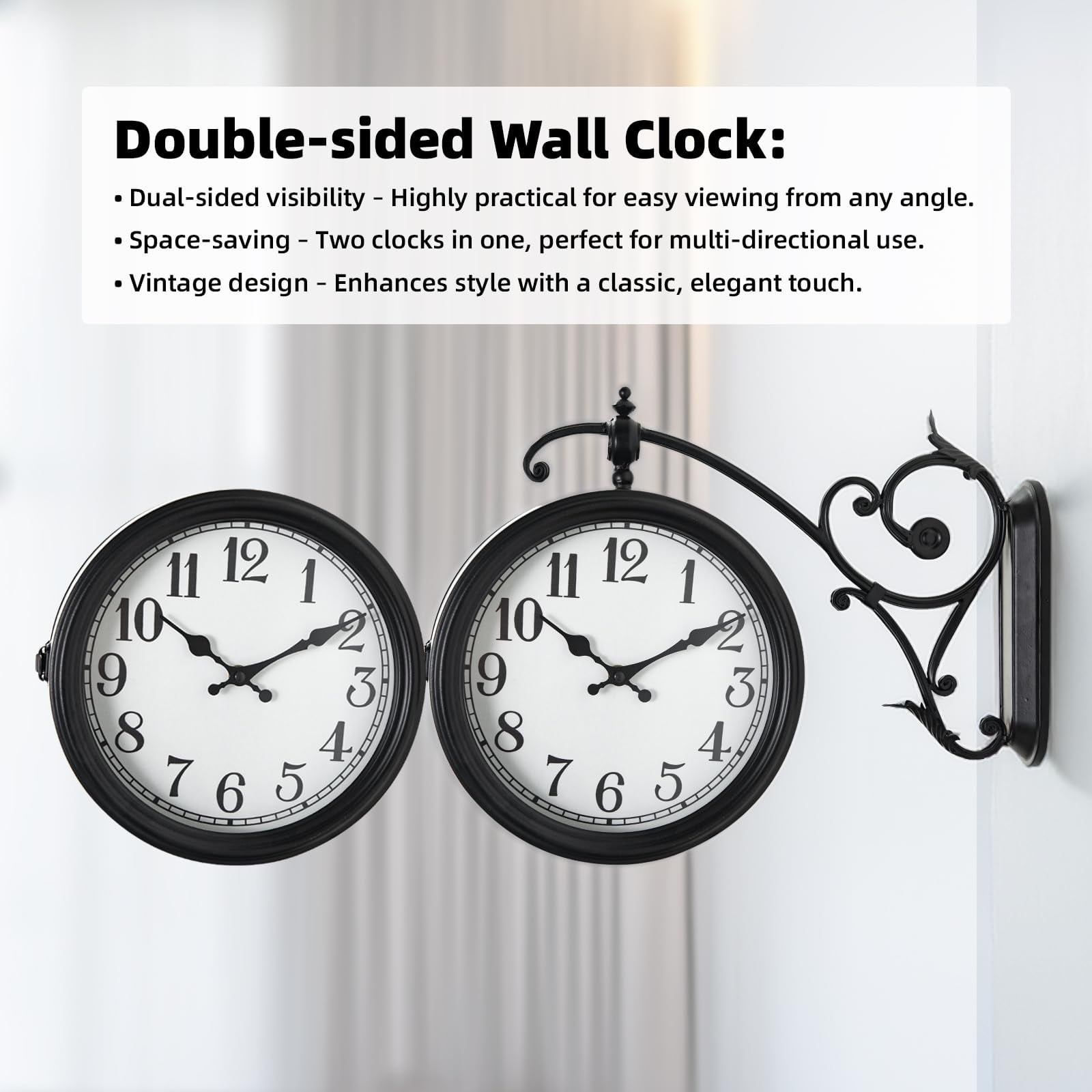 MODE HOME Double Sided Wall Clock, European Metal Vintage Wall Clock, Large Antique Corner Wall Clocks for Garden,Indoor,Outdoor,Living Room Decor