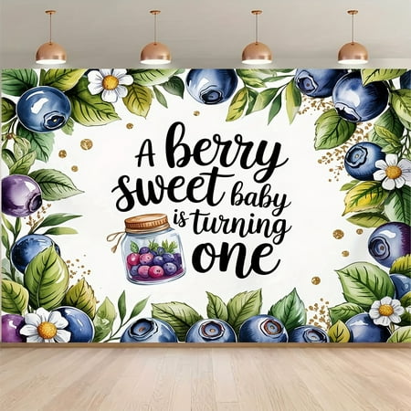 Blueberry Baby Shower Backdrop A Berry Sweet Baby is Turning One Photography Background Berry Sweet Baby Blueberry Baby Shower Party Decorations Banner Supplies Photo Booth Props