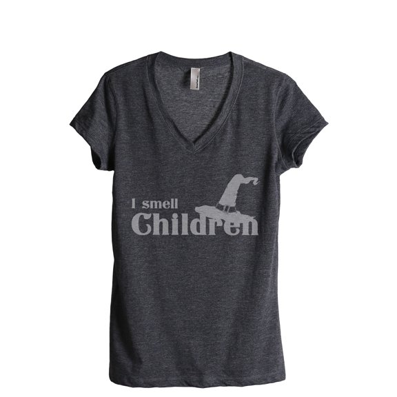 I Smell Children Women's Fashion Relaxed V-Neck T-Shirt Tee Charcoal Grey 2X-Large