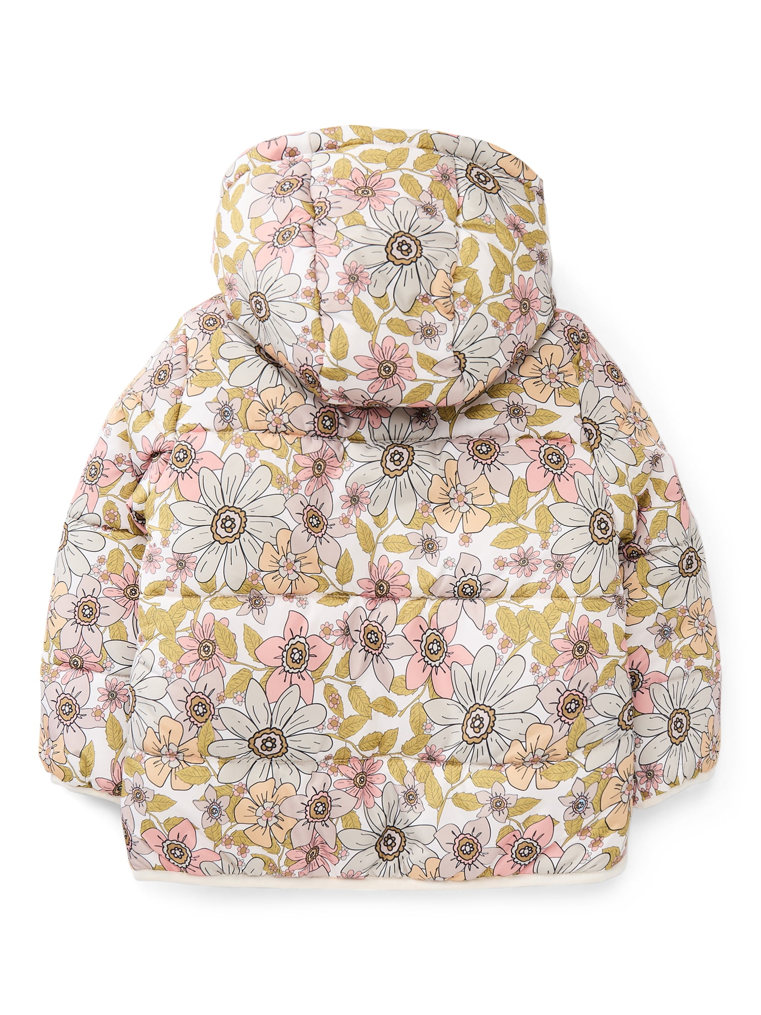 Jessica Simpson Toddler Girls Floral Puffer Jacket with Hood, Heavyweight, Sizes 2T-5T