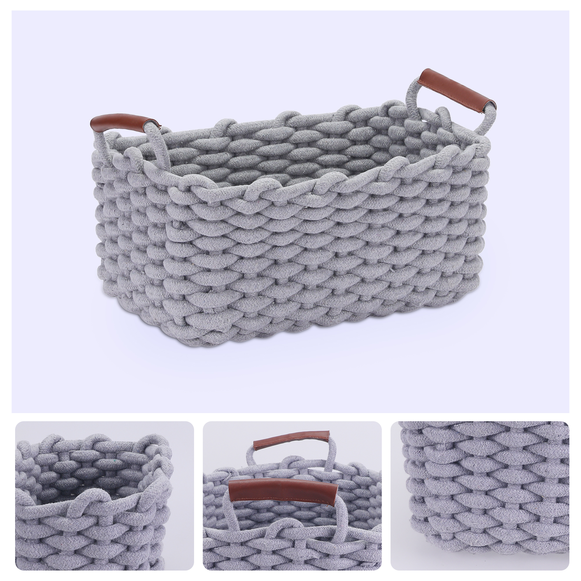 Unique Bargains Woven Storage Basket Shelf Storage Bin with Handle for Key Tray Bowl Grey