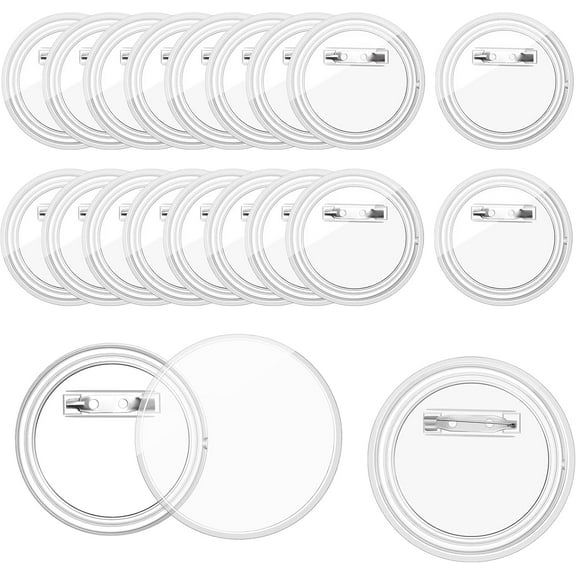 ZyYun Clear Acrylic Button Pins, 20 Pack 3" DIY Craft Badge Blanks with Pin Backs