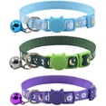 thumbnail image 1 of HSHDLDF 3 Pcs Collier pour Chat à Dégagement Rapide avec Clochette, Collier pour Chat Lune Ajustable Mignon Colliers pour Chaton Doux pour Chat Chiot 7-10,2 Po (Bleu Vert Violet), 1 of 6