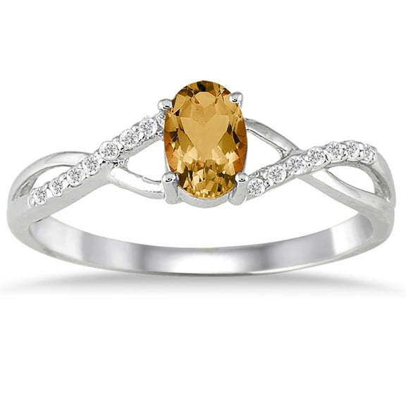 Citrine and Diamond Twist Ring in 10K White Gold