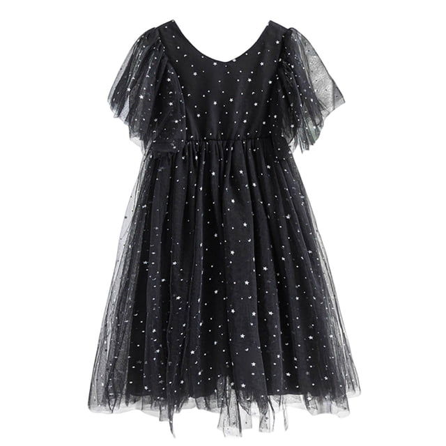 XDZJLR Robes pour Bébés Filles Robe en Maille pour Enfants Petite Princesse Tutu Couleur Unie Manches Volantes Jupe