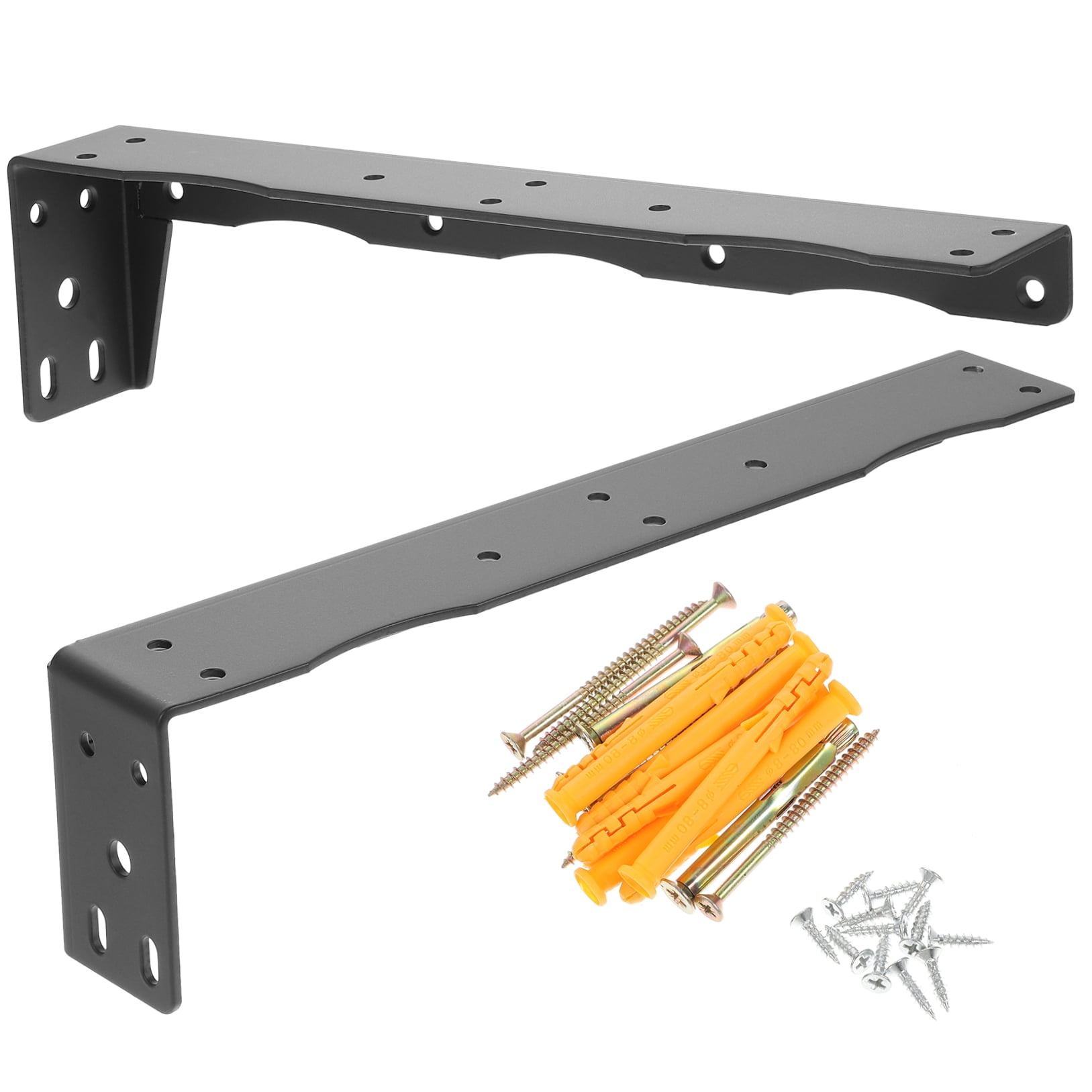Black Iron L-Shaped Shelf Brackets for Storage Use with Smooth Surface 2 Pcs