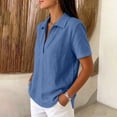 thumbnail image 5 of Guluxicc Women's Linen Lounge Shirts Loose Pullover Collared V Neck Solid Tops for Everyday Wear Summer Casual Outfits, 5 of 6