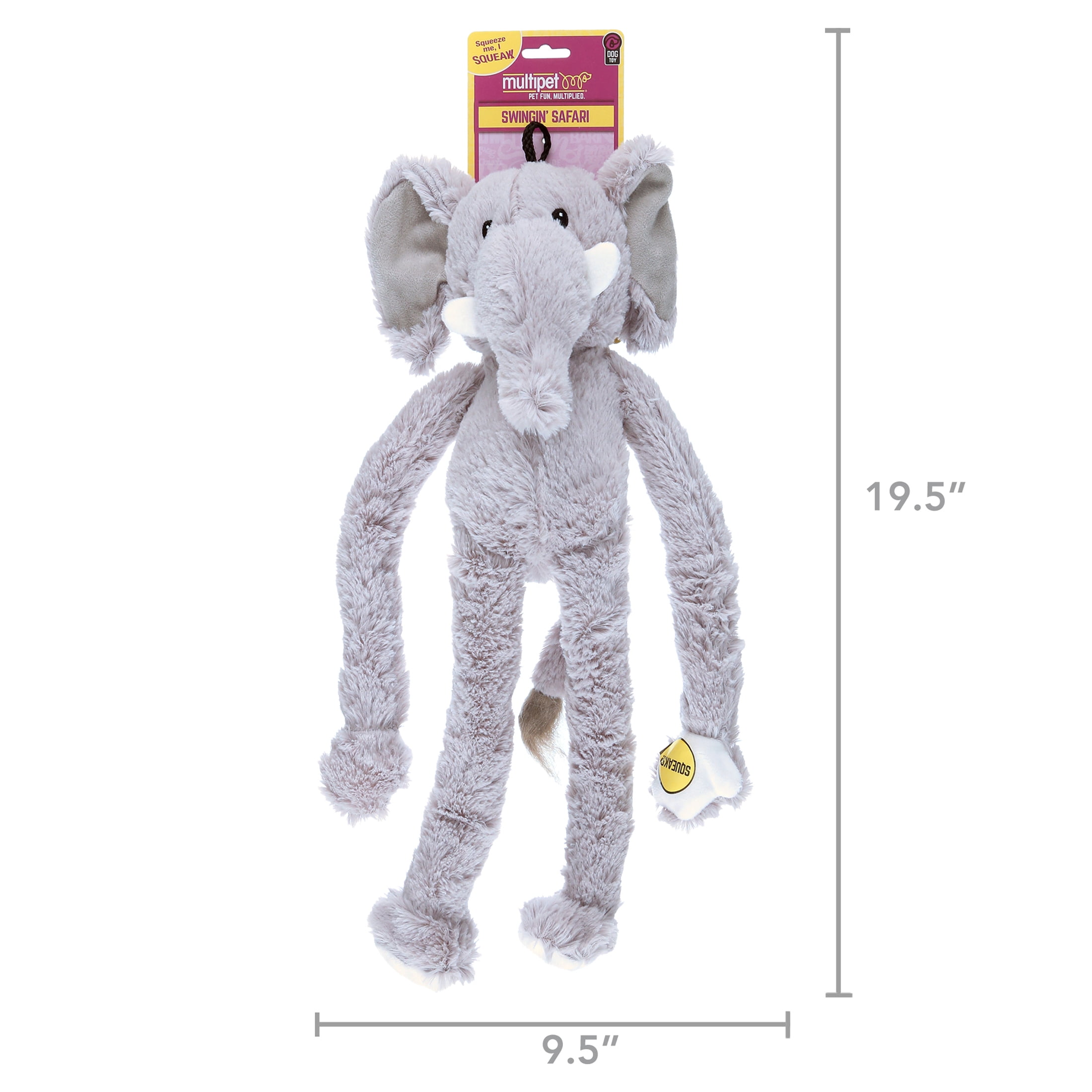 Multipet Swingin' Safari Plush Elephant Dog Toy, 19 in, with